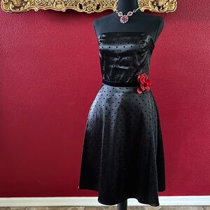Black  strapless cocktail dress with red rose size 7